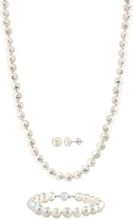 Effy Sterling Silver Pearl Stud Earrings, Bracelet & Necklace Set in White at Nordstrom Rack