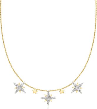 Ross-Simons Diamond Starburst Drop Necklace in 18kt Gold Over Sterling