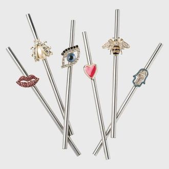Joanna Buchanan Lucky charm metal cocktail straws, set of six in Silver at Nordstrom