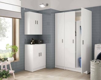 Dmora Dmora - Armario De Pared Dcasal, Armario Auxiliar De 2 Puertas, Mueble De Ba&ntilde;o O Lavadero Multiusos, 59x27h60 Cm, Blanco