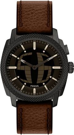 Fossil Machine Big Tic Anadigi Leather Strap Watch, 41mm in Brown at Nordstrom
