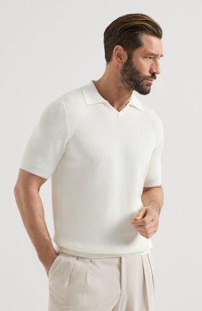 Brunello Cucinelli Cotton English rib knit polo in White at Nordstrom, Size 44 It