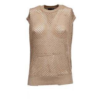 Dondup Round-neck Knitwear, female, Beige, Size: XS Open-work Knit Vest