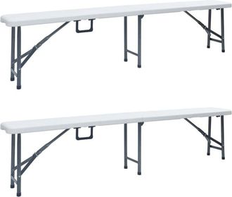 vidaXL Folding Garden Benches 2 pcs 180 cm hdpe White Vidaxl