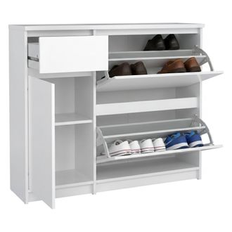 Dmora Zapatero Maxime, Zapatero, Armario De Entrada Multiusos, Zapatero, 109x32 H93 Cm, Blanco Brillante - Dmora
