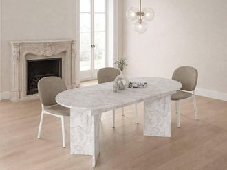 Vente-Unique Extendable Dining Table Seating 6 To 10 - White Marble Effect