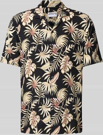 Jake*s Slim Fit Freizeithemd mit kurzem Arm in Black, Größe XL