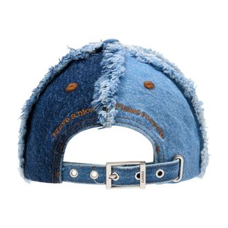Ganni B3020078-999 Distressed Denim Baseball Cap - Blue