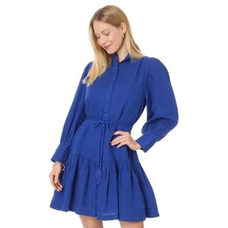 Lilly Pulitzer Drena Shirt Dress Womens Blue Ruffle Hem Tassel Tie GBO3077