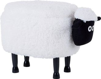 Beliani Reposapi&eacute;s De Poli&eacute;ster Blanco Negro Madera Clara Puf Animal Almacenaje Sheep