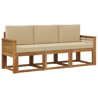 vidaXL Conjunto De Sof&aacute;s De Exterior 3 Pcs Natural Y Beige Poli&eacute;ster Vidaxl