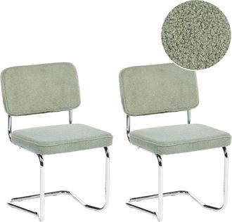Beliani Conjunto De 2 Sillas De Comedor Patas De Hierro Tapicer&iacute;a De Boucl&eacute; Verde Claro Irwin