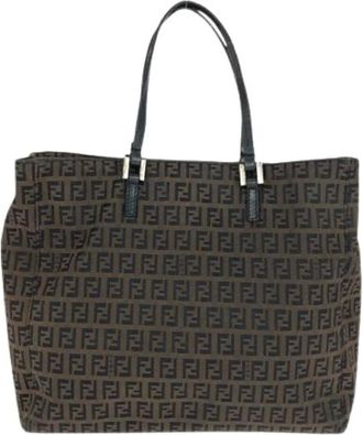 Fendi Pre-owned Tote Bags, female, Brown, Size: ONE SIZE Pre-owned Zucchino Canvas Leather Tote Bag