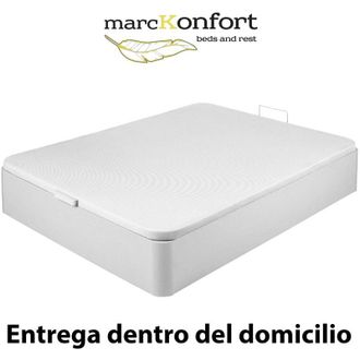 Marckonfort Marckonfort - Canape Abatible 160x200 De Gran Capacidad Con Esquinas Redondeadas En Madera. Base Tapizada 3d Transpirable Color Blanco