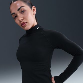 Nike Womens Nike Pro Dri-FIT Long-Sleeve Mock-Neck Top in Black | IO7406-010
