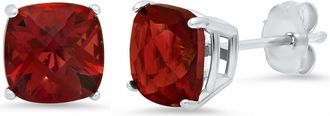 MAX + STONE Sterling Silver or Gold 8mm Cushion Cut Gemstone Birthstone Stud Earrings