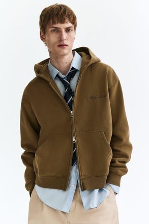 H&M Loose Fit Zip-through Hoodie in Khaki Green at Nordstrom, Size Xx-Large