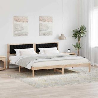 vidaXL Bed Frame with Headboard Black 200 x 200 cm Solid Pine Wood vidaXL
