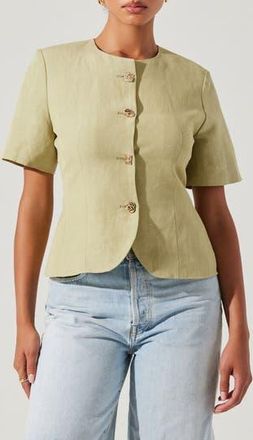 ASTR the Label Saige Mixed Button Short Sleeve Linen Blend Jacket in Matcha at Nordstrom Rack, Size X-Small