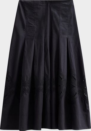 Veronica Beard Fynnley Pleated Cotton Midi Skirt
