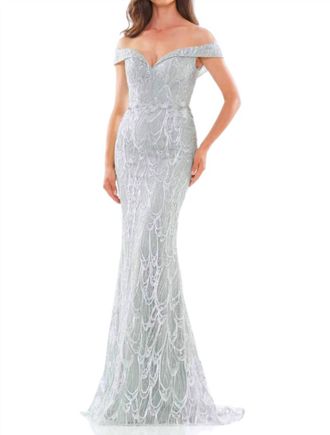 Colors Dress Off The Shoulder Embroidered Gown In Seaglass