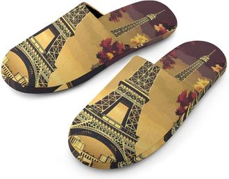 Generic E-iffel Tower Paris Mens Cozy House Slippers Winter Warm Shoes with Anti-Slip Sole for Travel Indoor Outdoor