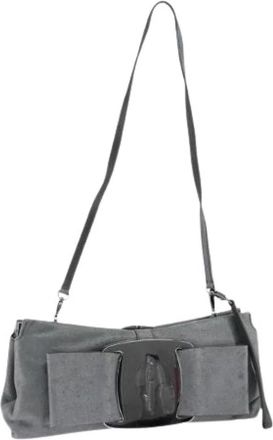 Ferragamo Pre-owned Shoulder Bags, female, Gray, Size: ONE SIZE Pre-owned Suede Shoulder Bag