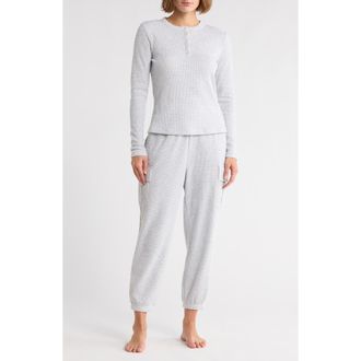 Yogalicious Waffle Knit Henley & Cargo Joggers Pajamas in Heather Grey at Nordstrom Rack, Size X-Small