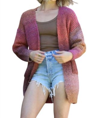Angie Marled Chunky Knit Cardigan With Pockets In Sunset