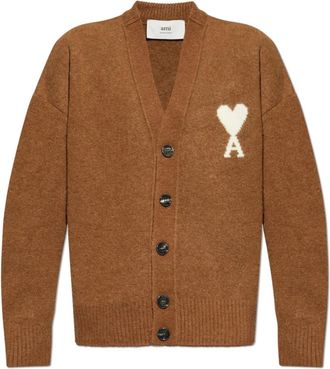 Ami Logo Cardigan - unisex - Vesten - Bruin - L - Wol - Truien & Vesten