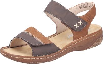 Rieker Sandale RIEKER, Damen, Gr. 41, braun (dunkelbraun, cognac), Lederimitat, Schuhe Sandale, Riemchensandale, Sommerschuh, Sandalette, Klettschuh mit Keil