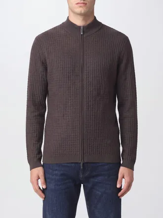 Emporio Armani Cardigan in lana vergine con zip e logo Eagle ricamato