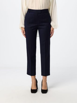 Hanita Pinstriped Cropped Straight Trousers in Viscose Blend with a Mid-Rise Waist