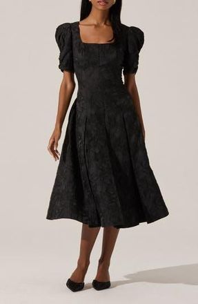 ASTR the Label Mosella Puff Sleeve Midi Dress in Black at Nordstrom Rack, Size X-Small