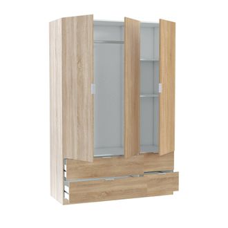 Dmora Armario Dob, Mueble De Dormitorio Con 3 Puertas Y 2 Cajones, Perchero, 135x52h200 Cm, Roble - Dmora