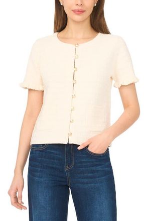 CeCe by Cynthia Steffe Short Sleeve Cotton Blend Cardigan in Eggnog at Nordstrom, Size Xx-Small