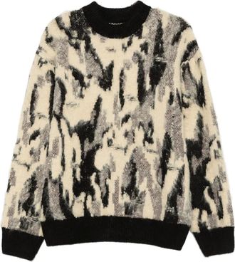 Federico Cina Trui met abstracte print en ronde hals - Beige