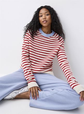 Twik Womens Contrasting collar pinstriped sweater
