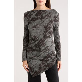 Patrizia Luca Drape Neck Long Sleeve Hacci Top in Grey at Nordstrom Rack, Size X-Large