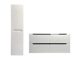 Vente-Unique Mueble de ba&ntilde;o flotante con doble lavabo encastrable y columna - Blanco - 120 cm - SELITA