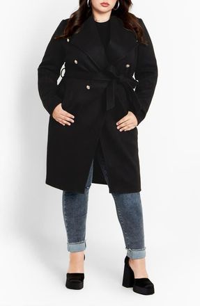 City Chic Callie Belted Coat in Black at Nordstrom, Size Xxs