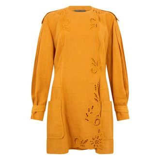 Alberta Ferretti Crew Neck Mini Dress - female - Alberta Ferretti - Short Dresses - Yellow - S - Dresses