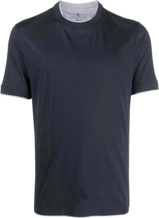 Brunello Cucinelli Tops, Heren, Blauw, S, Katoen, T-shirt met korte mouwen en ronde hals