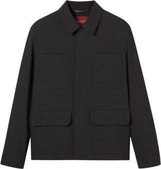 Gucci Wollen jas met selvedge-detail - Heren - Zomerjassen - Zwart - L - Wol - Jassen