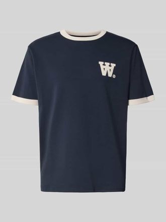 Wood Wood T-Shirt mit geripptem Rundhalsausschnitt Modell Parker in Marine, Gr&ouml;&szlig;e S