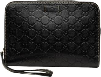 Gucci Pre-owned Embossed Leather Clutch - Dames - Vintage Clutch - Zwart - ONE Size - Leer - Vintage
