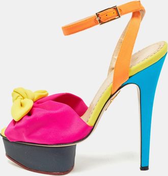 Charlotte Olympia Multicolor Fabric Serena Bow Platform Ankle Strap Sandals
