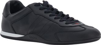 Gucci Mens Low Top Sneakers Web Detail Black Leather Calf Trainers