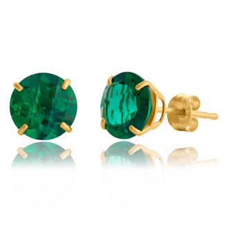 MAX + STONE 10k Yellow or White Gold 8mm Round Cut Gemstone Birthstone Stud Earrings