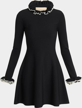 Valentino Garavani Ruffle-Trim Knit Mini Sweater Dress